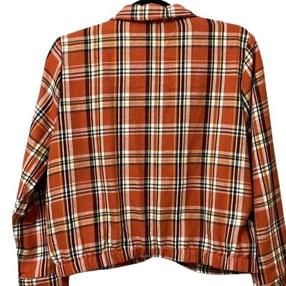 PLAID rust 1/4 zip long sleeve faux tuck shirt elastic waist back fall rustic 11 - Picture 2 of 6